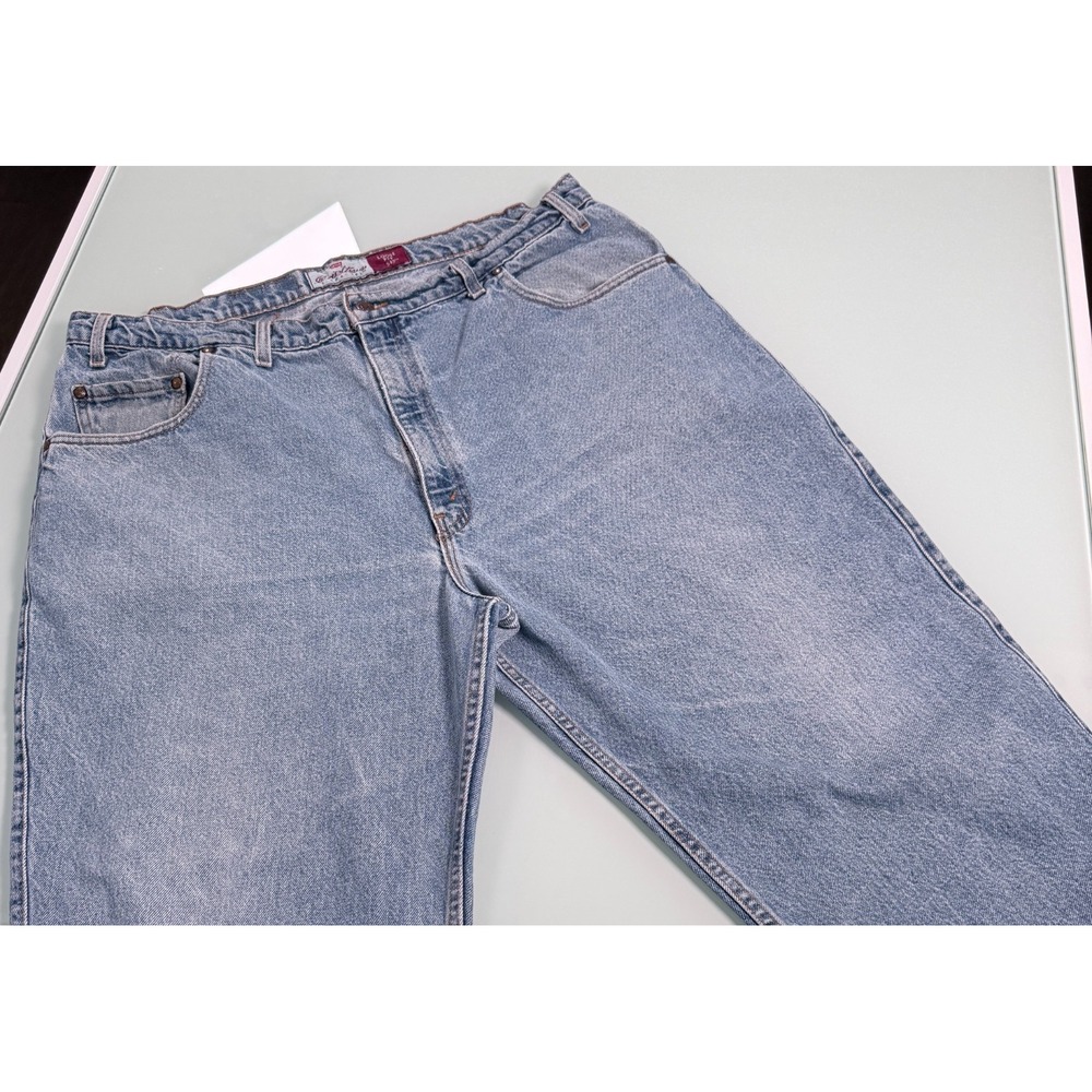 VTG Levis 545 Orange Tap Mens Loose Fit Light Wash Distressed Stained Jean-38x29